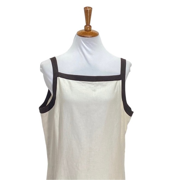 Ralph Lauren size 10 dress a-line Linen sleeveless lined zip Ivory W Brown Trim - Picture 2 of 7